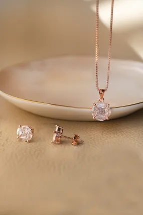 Invisibly Glam Solitaire Rose Gold Plated Sterling Silver Pendant Set