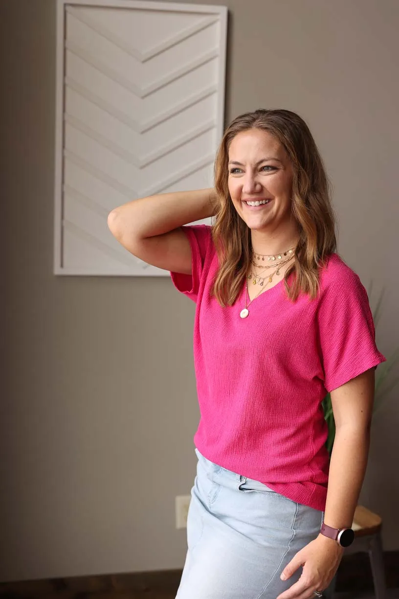 Magenta Crinkle V-Neck Top • S