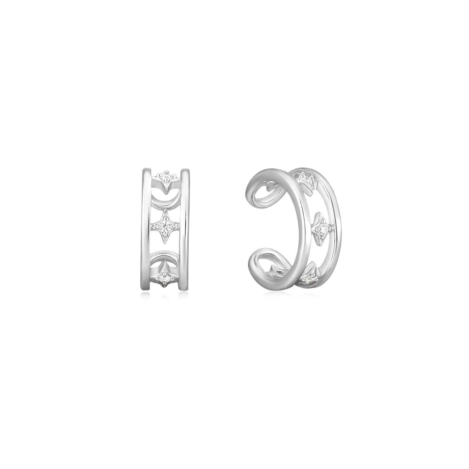 Mellonia | Moringa Earcuffs | White CZ | White Rhodium Plated 925 Silver