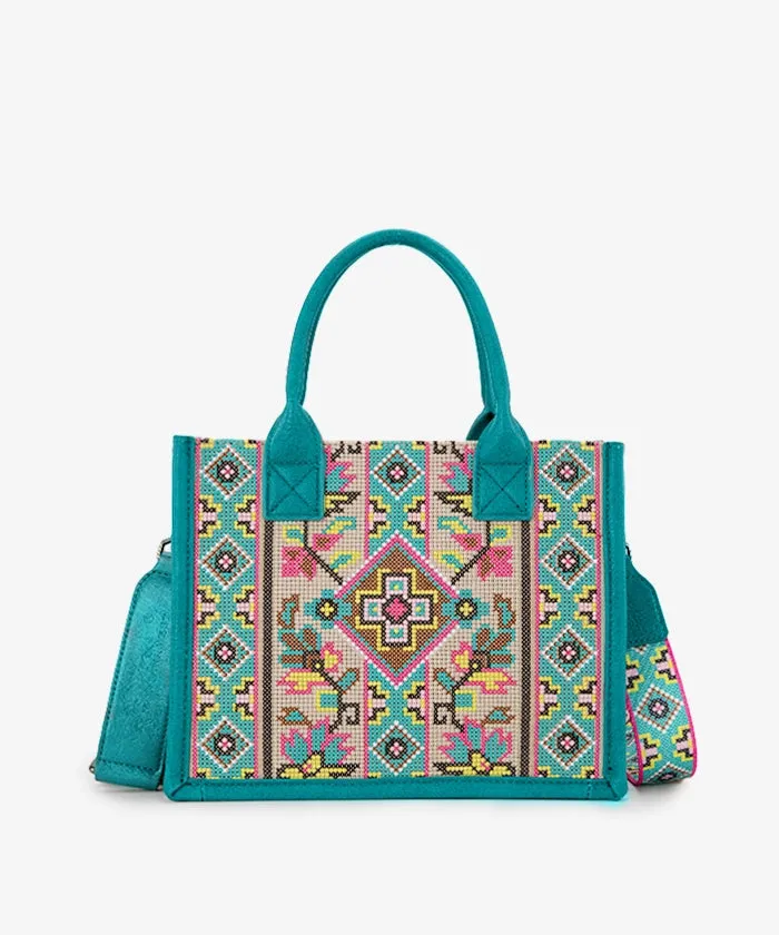 Montana West Pattern Embroidered Canvas Tote Bag