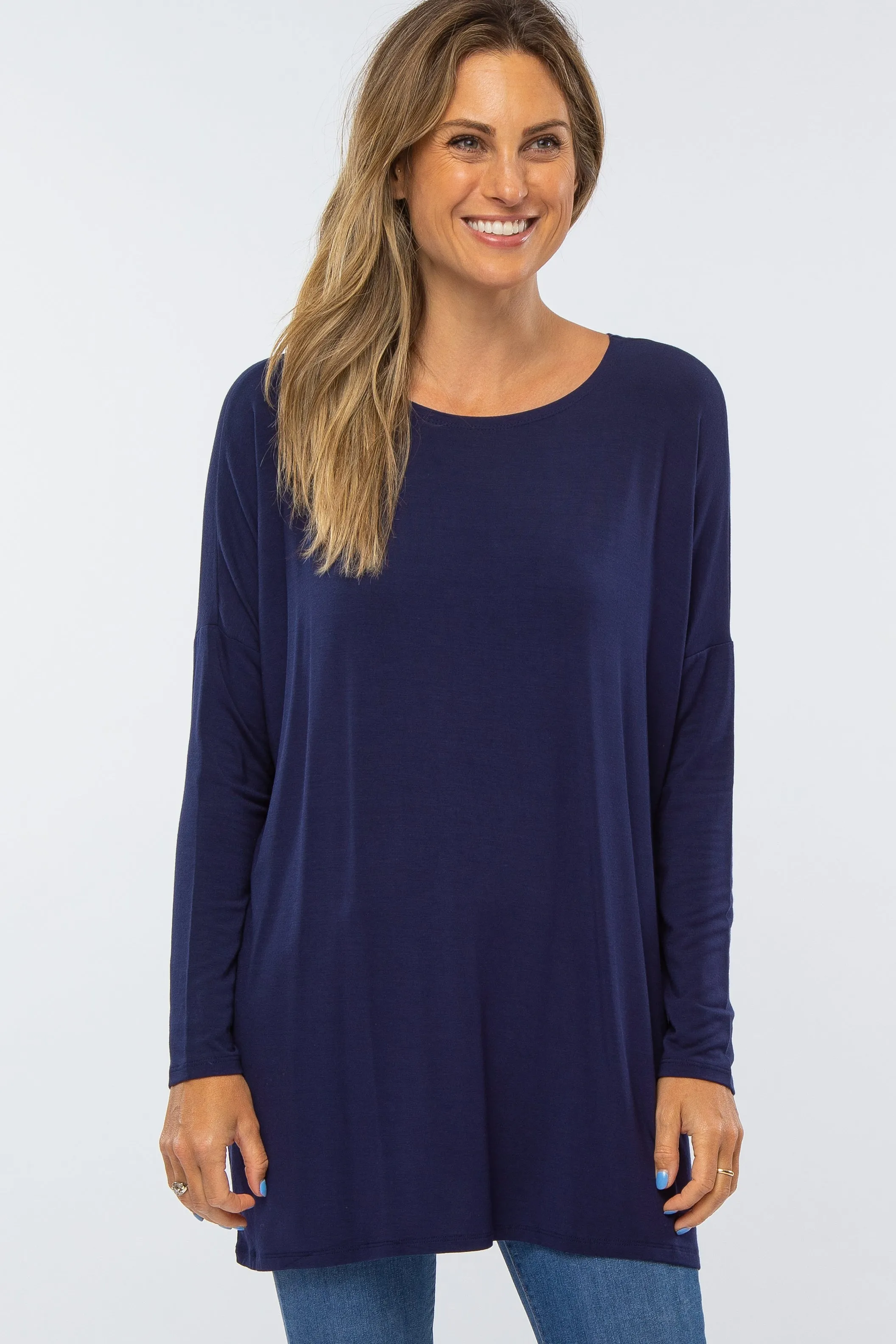 Navy Long Dolman Sleeve Maternity Top