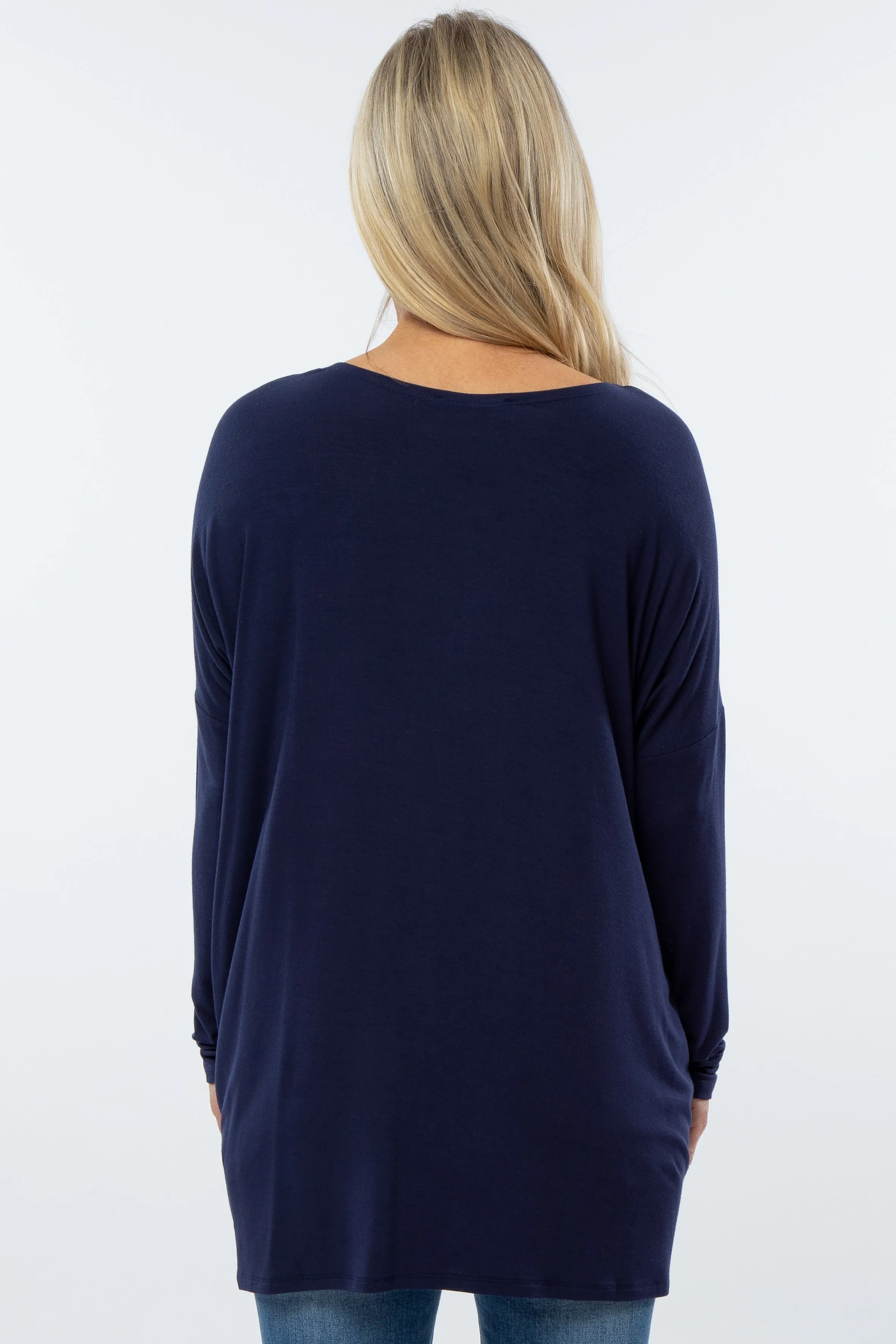 Navy Long Dolman Sleeve Maternity Top