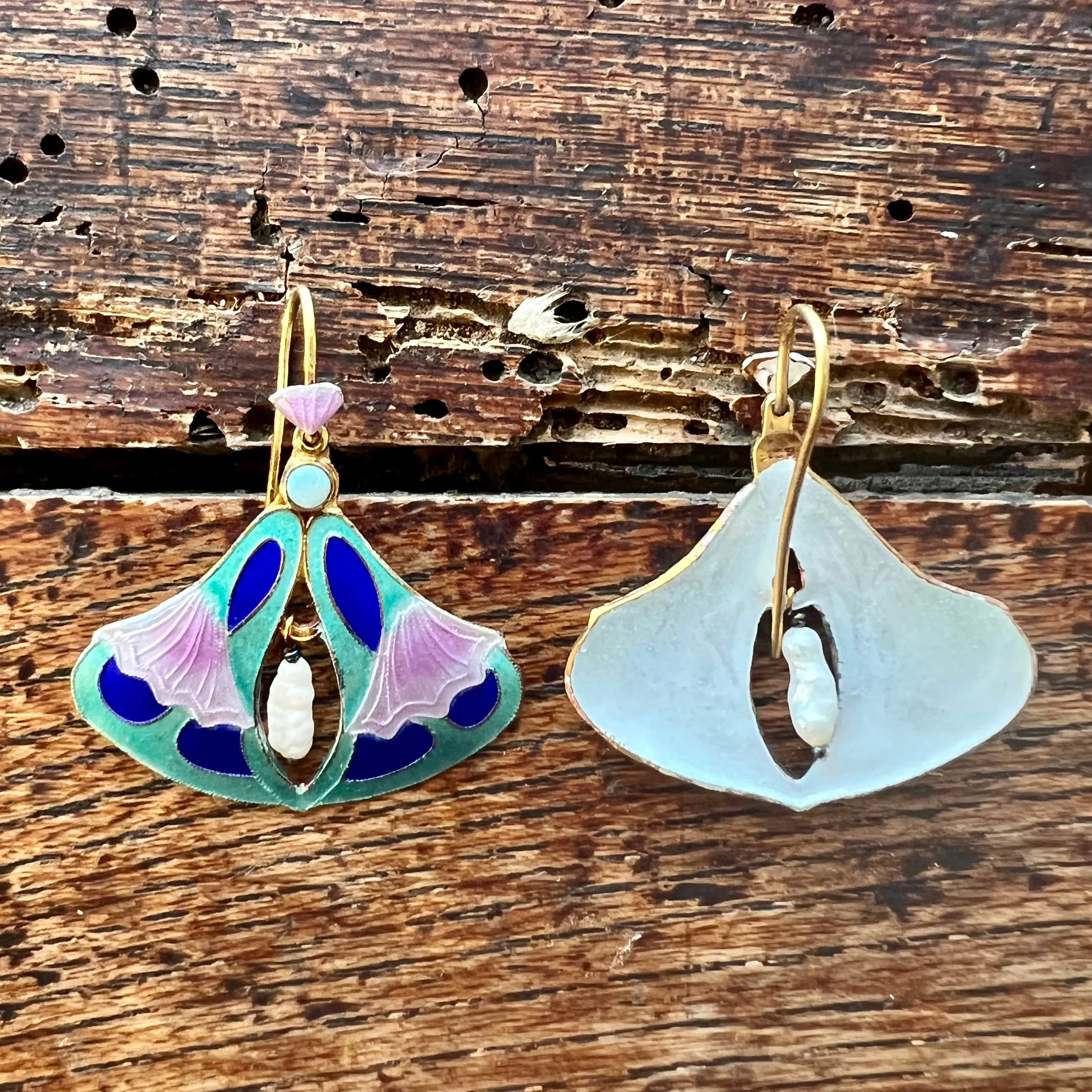 Nouveau Pearl & Opal Enamel Earrings