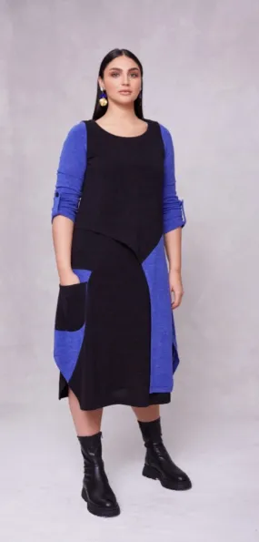 Ora Knit Black and Royal Blue Dress