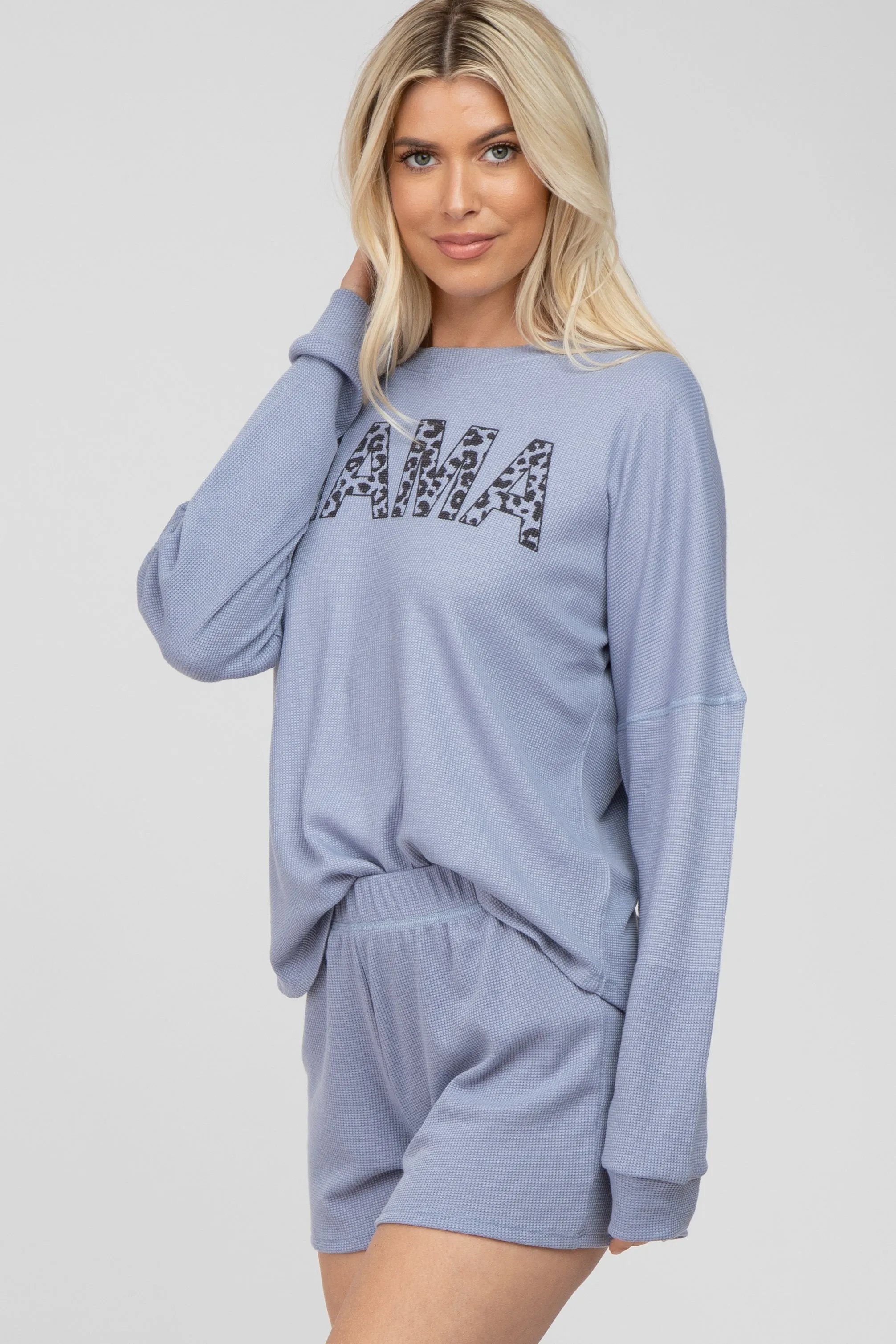 Periwinkle Mama Waffle Knit Pajama Set