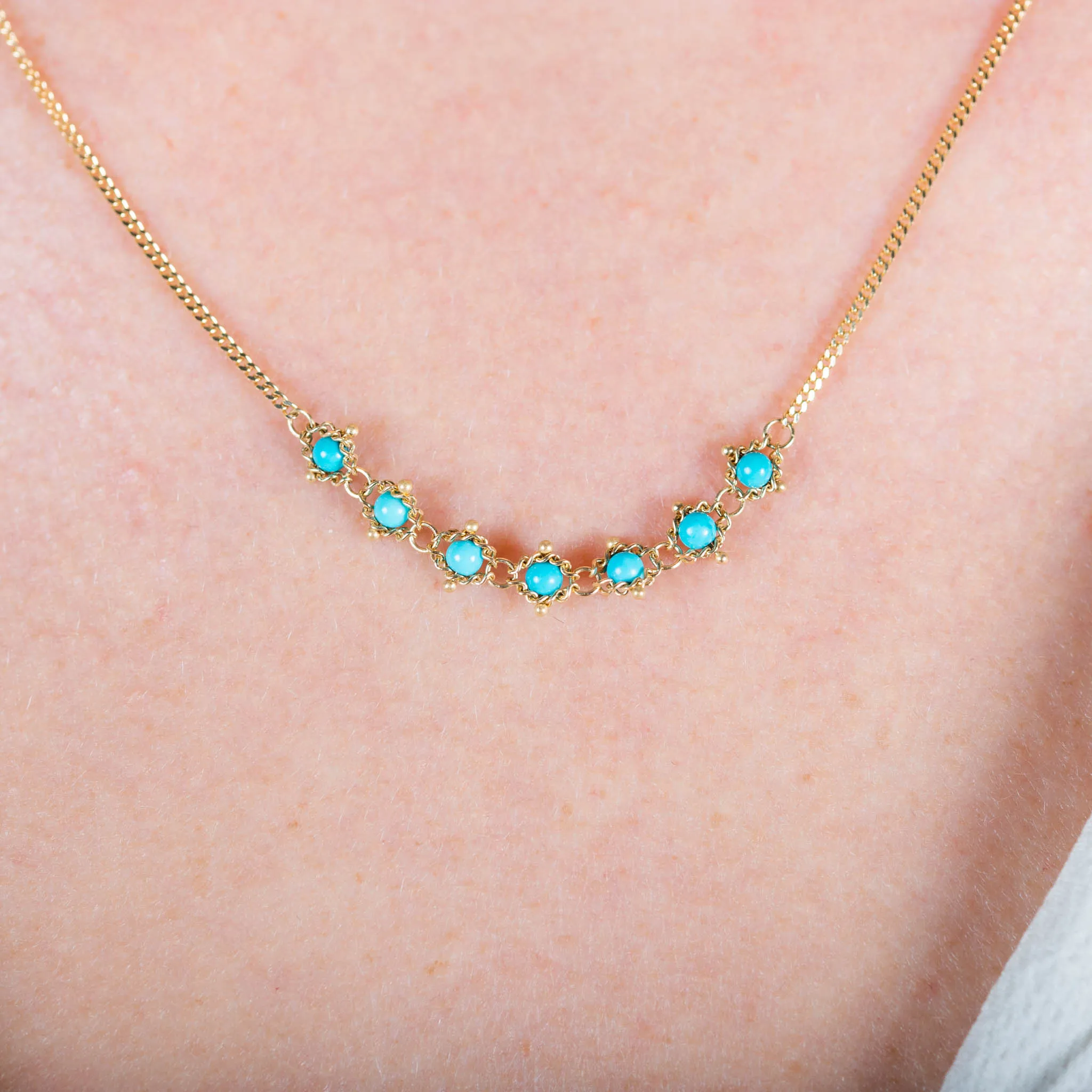 Petite Textile Row Necklace in Turquoise