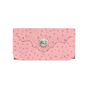 Pink Ostrich Ladies Tri-Fold Wallet