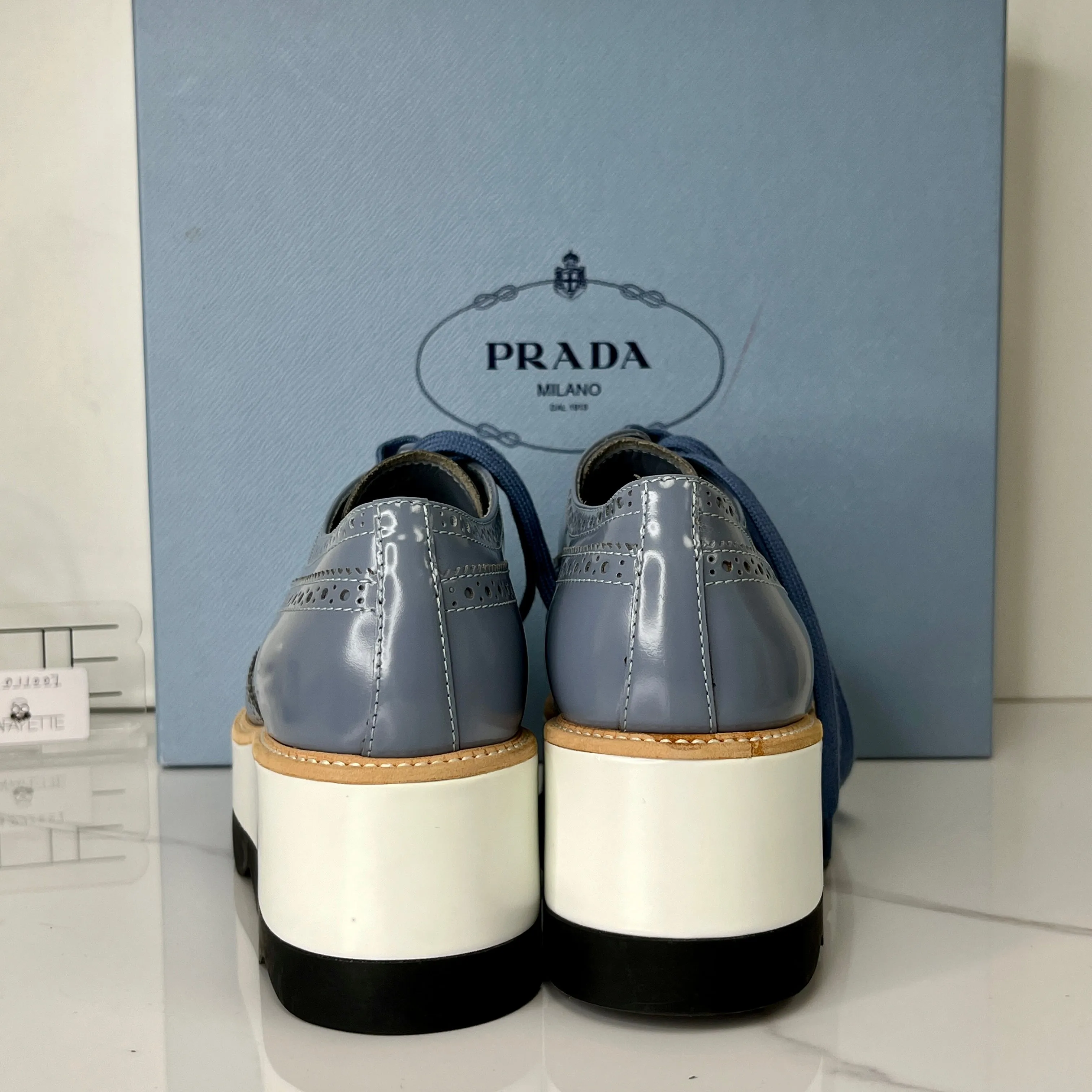 Prada Blue Leather Platform Oxford