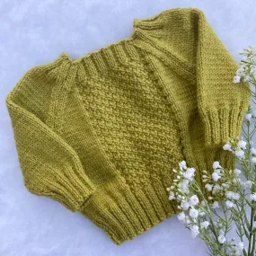 "Crushed pear" hand knit merino baby sweater