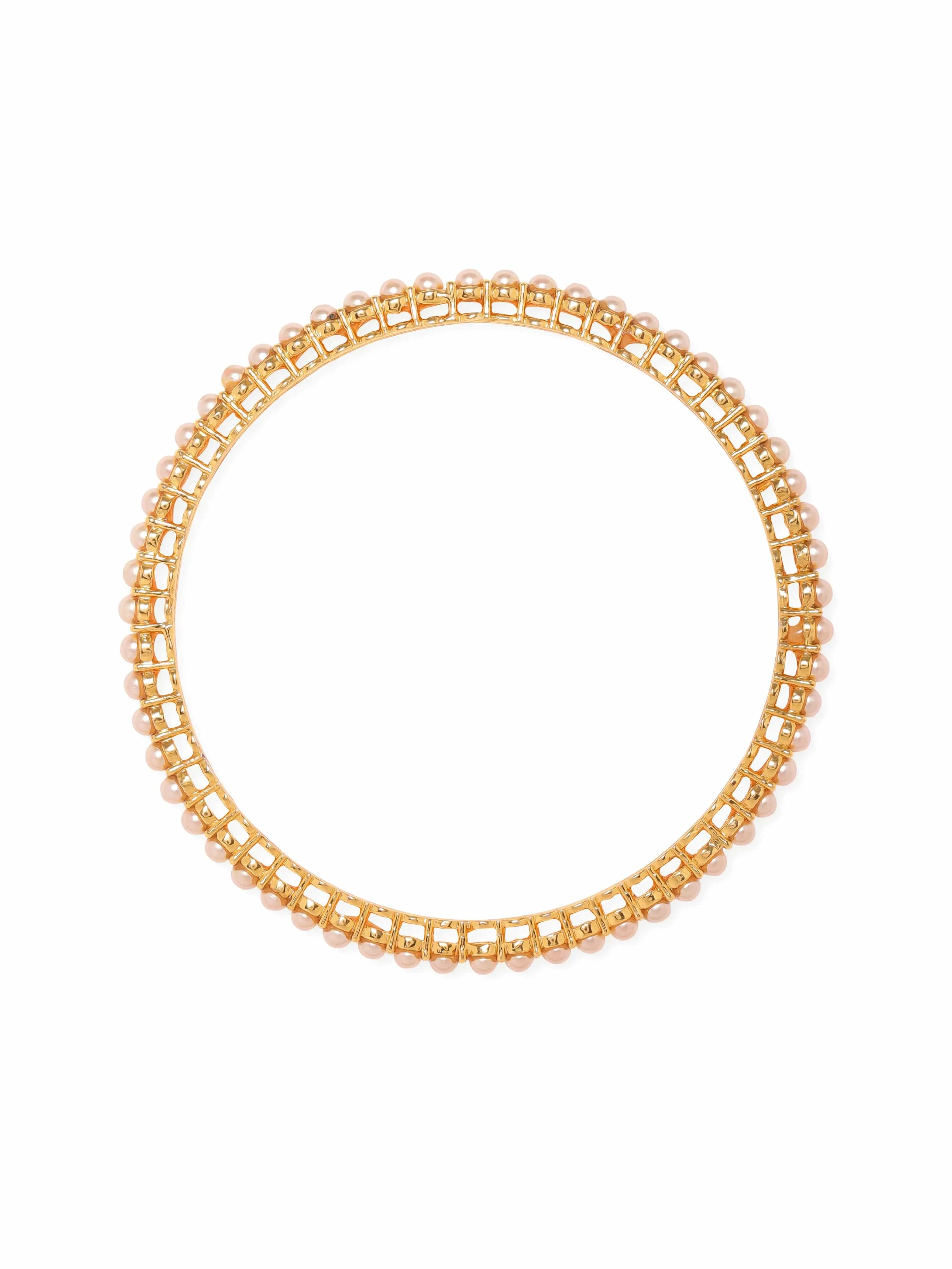 Rubans Set of 4, 22K Gold plated Pearl Studded Classic Bangles