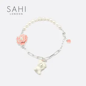 Sahi Enameled Pearl Bear Chain Bracelet