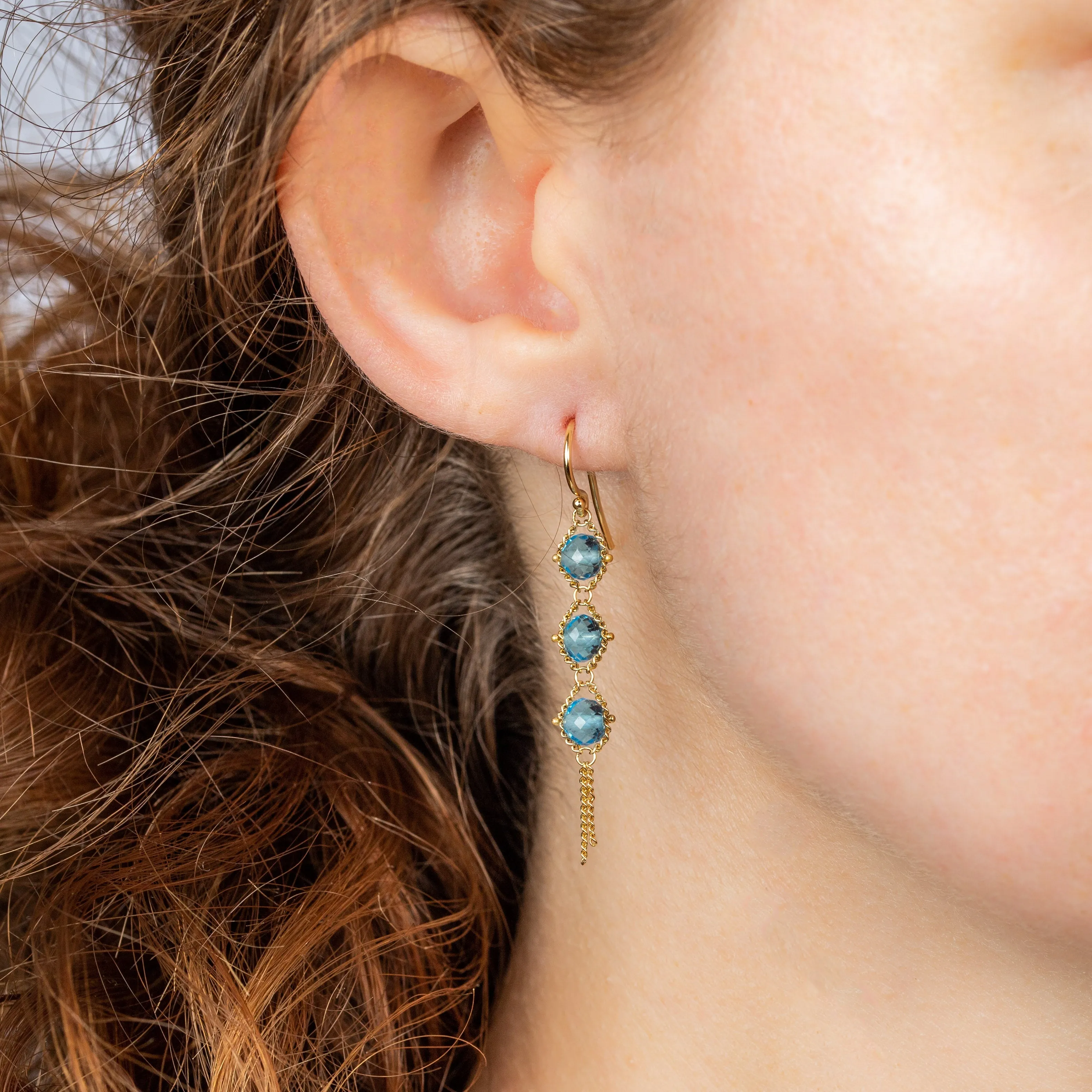 Textile Trio Earrings in London Blue Topaz