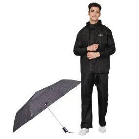 THE CLOWNFISH Combo Of Rain Coat for Men Waterproof Polyester (Black 4XL) Umbrella 3 Fold Waterproof Pongee (Checks Design- Dark Pink)