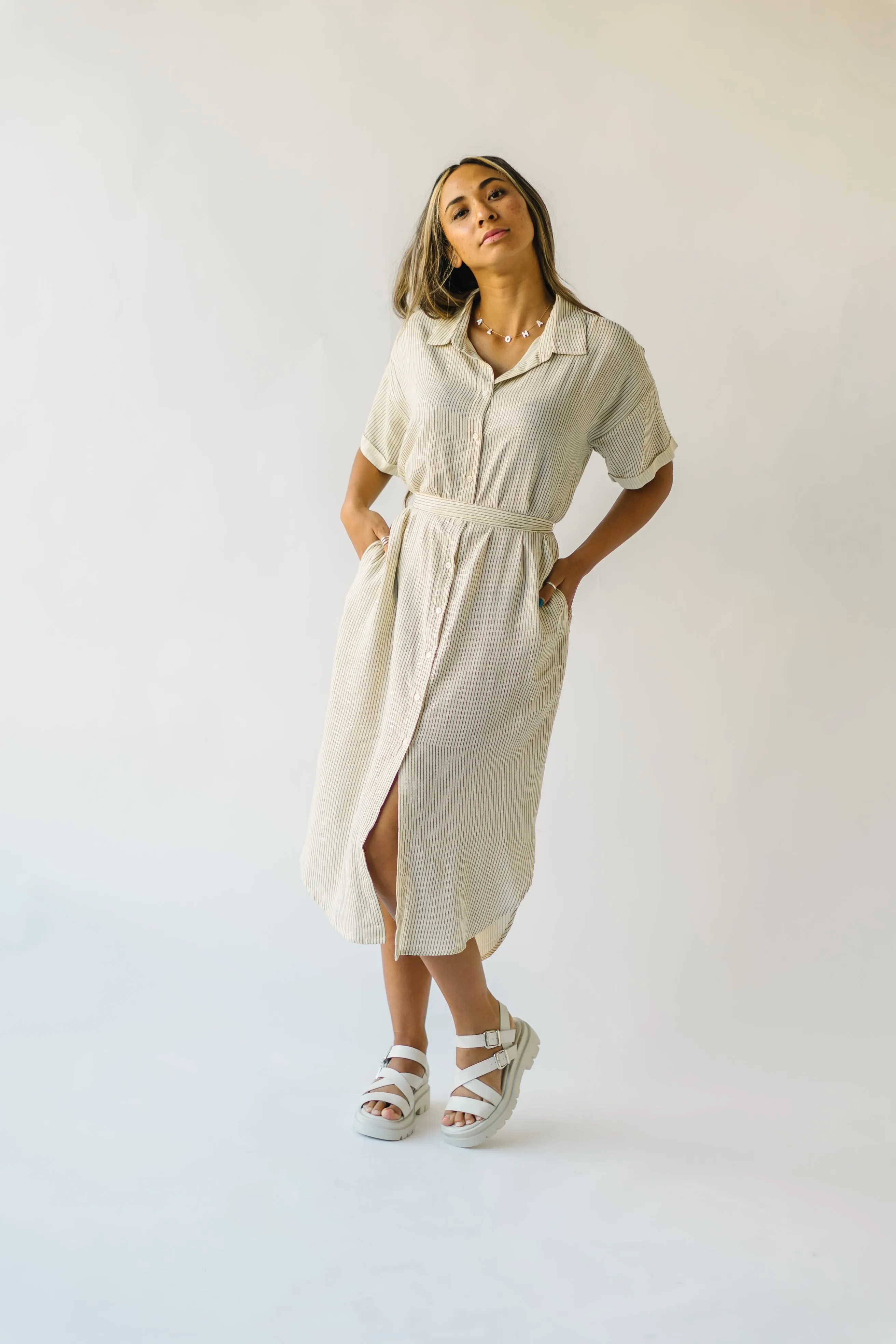 The Harburn Striped Button-Down Dress in Ivory   Black