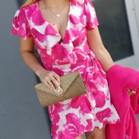 Tickled Pink Floral Wrap Mini Dress