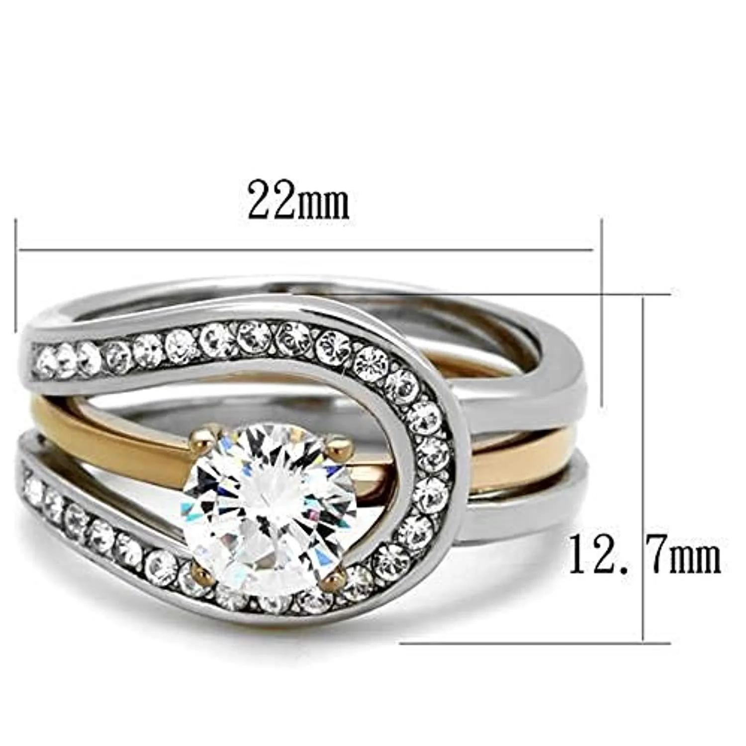 WildKlass Stainless Steel Ring Two-Tone IP Rose Gold Women AAA Grade CZ Clear