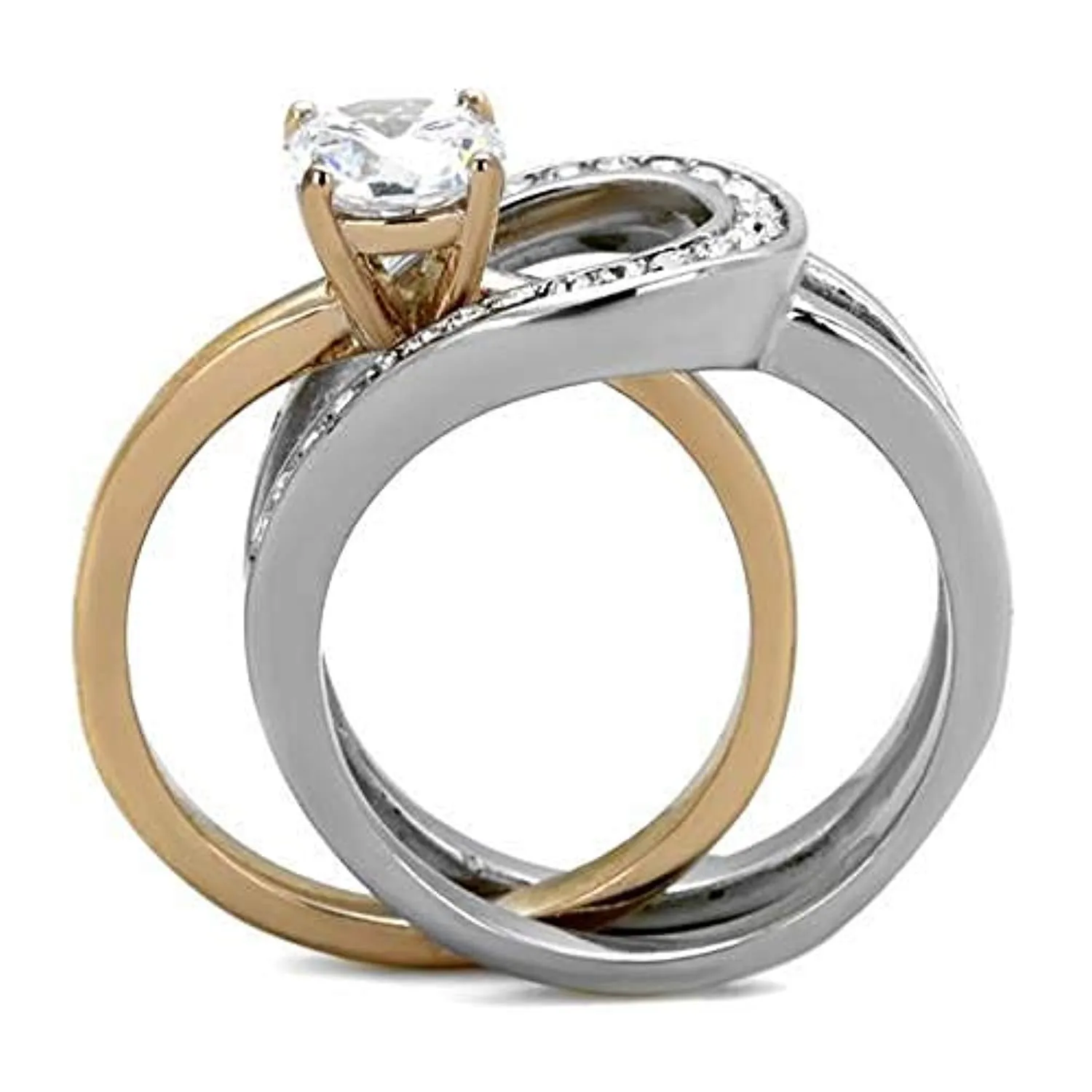 WildKlass Stainless Steel Ring Two-Tone IP Rose Gold Women AAA Grade CZ Clear