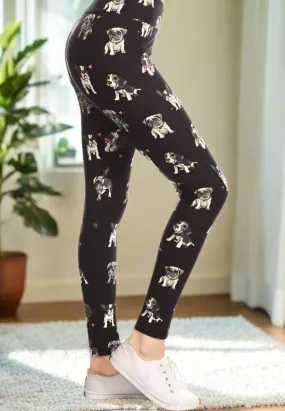 Womens Multi-Breed Dog Leggings, Soft Yoga Pants, Sizes 0-20, Yoga Waist, Black/Multi