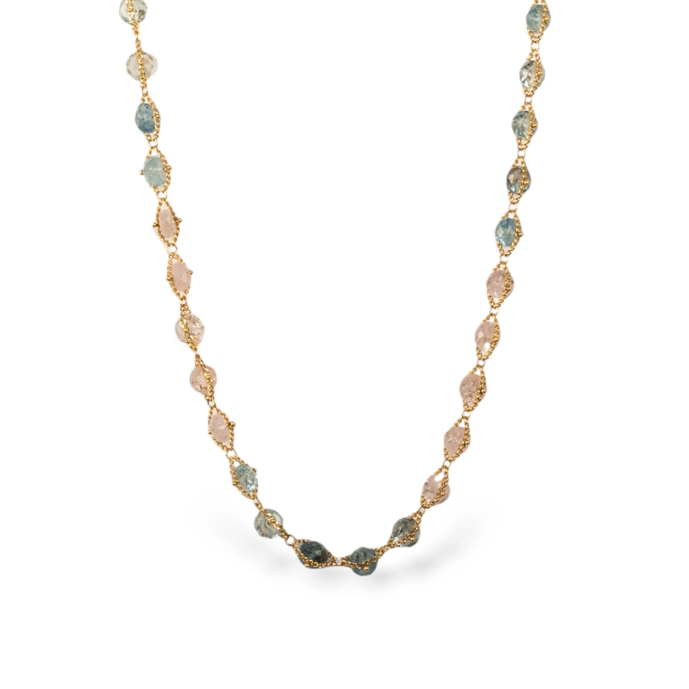 Woven Aquamarine Morganite Necklace