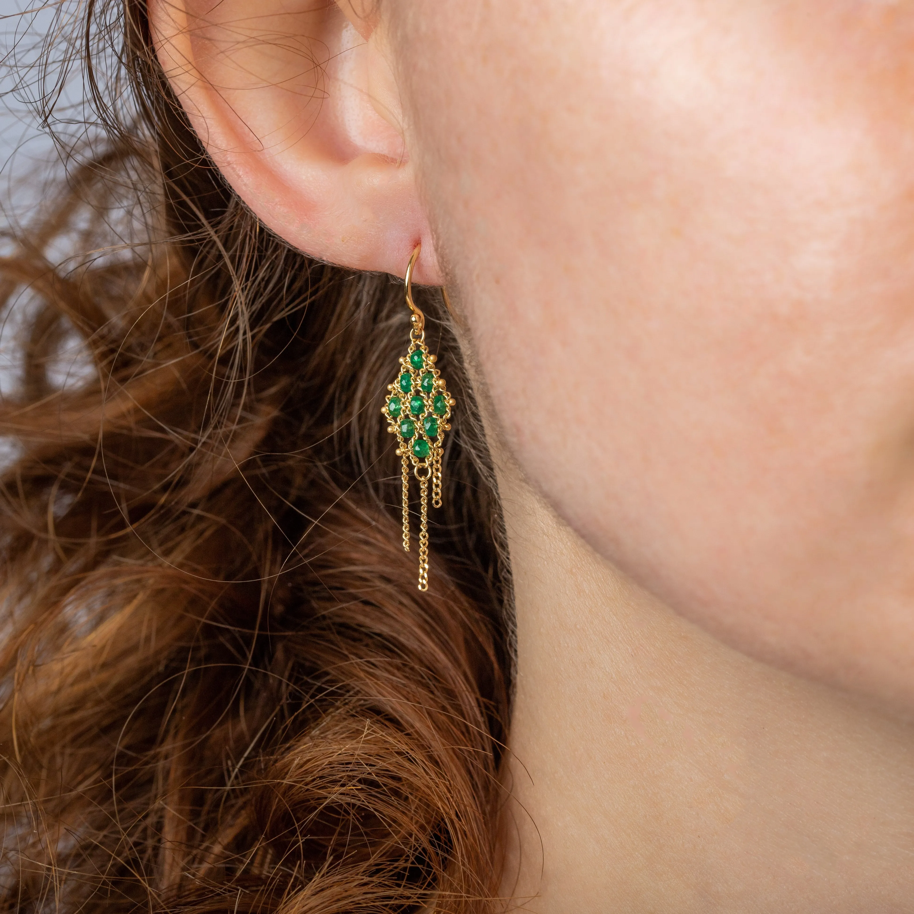 Woven Lattice Earrings in Emerald